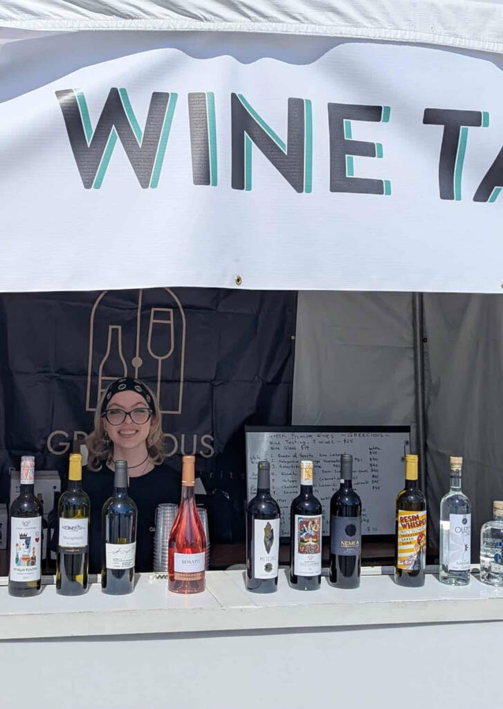 The Greecious booth at the LA Greek Fest hosted by Saint Sophia Cathedral in Los Angeles.